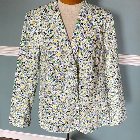 Talbots NWT cotton ditsy floral summer blazer size 14 business casual office - Picture 2 of 14